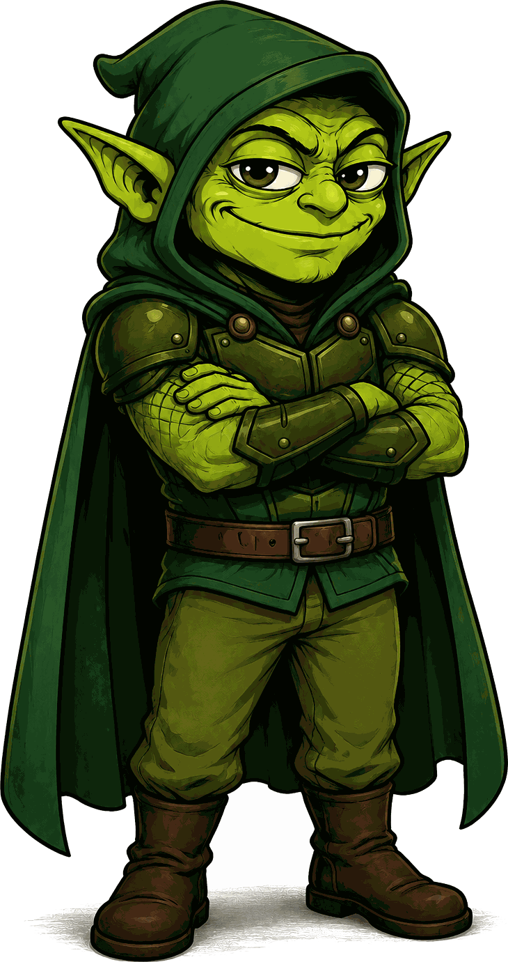 Goblinhood — hooded goblin with arms crossed